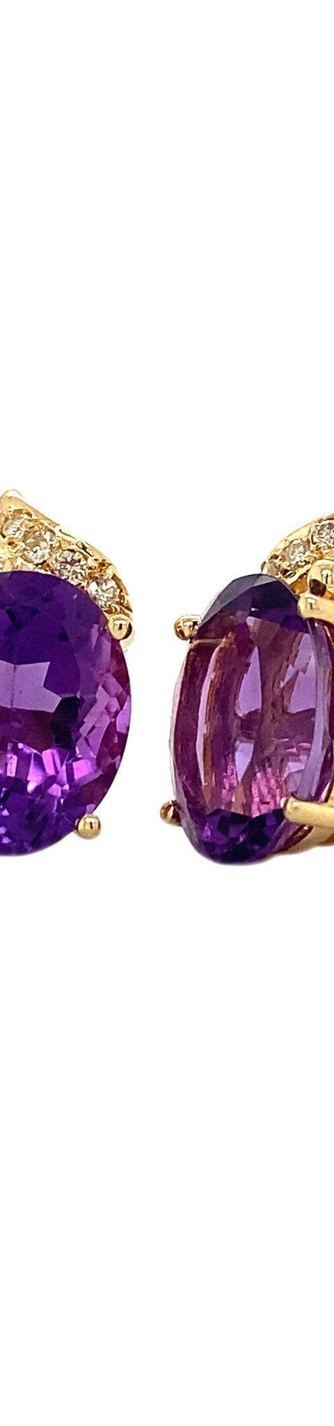 Vintage 14K Gold Stud Earrings with Amethyst and Diamond